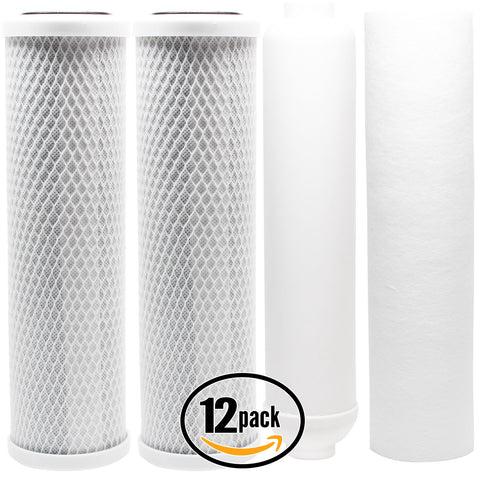 12-Pack Reverse Osmosis Water Filter Kit - Includes Carbon Block Filters, PP Sediment Filter & Inline Filter Cartridge