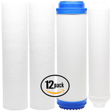 12-Pack Reverse Osmosis Water Filter Kit - Includes PP Sediment Filters, GAC Filter & Inline Filter Cartridge