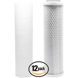 12-Pack Reverse Osmosis Water Filter Kit - Includes Carbon Block Filter & PP Sediment Filter