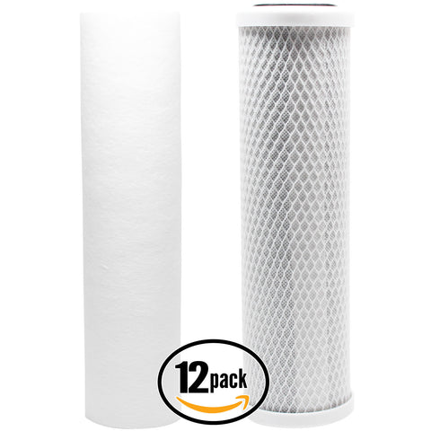 12-Pack Reverse Osmosis Water Filter Kit - Includes Carbon Block Filter & PP Sediment Filter