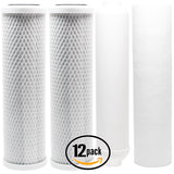 12-Pack Replacement Filter Kit for Watts WP-5 RO System - Includes Carbon Block Filters, PP Sediment Filter & Inline Filter Cartridge