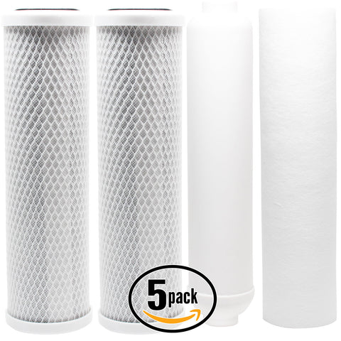 5-Pack Replacement Filter Kit for Water Depot RO-5SGP RO System - Includes Carbon Block Filters, PP Sediment Filter & Inline Filter Cartridge