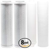 8-Pack Replacement Filter Kit for Vitapur VRO-5WP RO System - Includes Carbon Block Filters, PP Sediment Filter & Inline Filter Cartridge