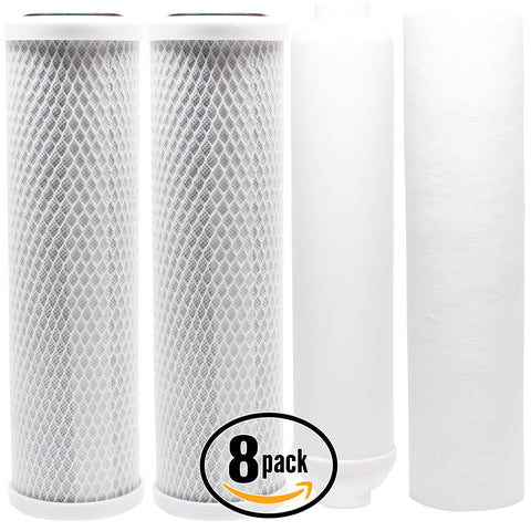 8-Pack Replacement Filter Kit for Watts W-525 RO System - Includes Carbon Block Filters, PP Sediment Filter & Inline Filter Cartridge
