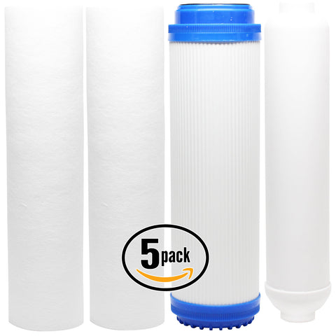 5-Pack Reverse Osmosis Water Filter Kit - Includes PP Sediment Filters, GAC Filter & Inline Filter Cartridge