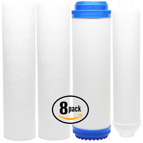 8-Pack Reverse Osmosis Water Filter Kit - Includes PP Sediment Filters, GAC Filter & Inline Filter Cartridge