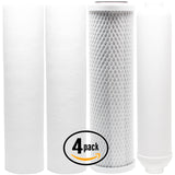 4-Pack Replacement Filter Kit for PurePro EC105P RO System - Includes Carbon Block Filter, PP Sediment Filters & Inline Filter Cartridge
