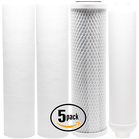 5-Pack Replacement Filter Kit for PurePro EC106M-P RO System - Includes Carbon Block Filter, PP Sediment Filters & Inline Filter Cartridge