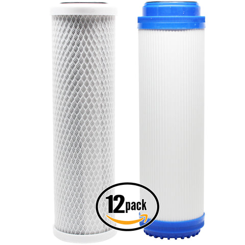 12-Pack Replacement Filter Kit for American Plumber WTOS-100 RO System - Includes Carbon Block Filter & Granular Activated Carbon Filter