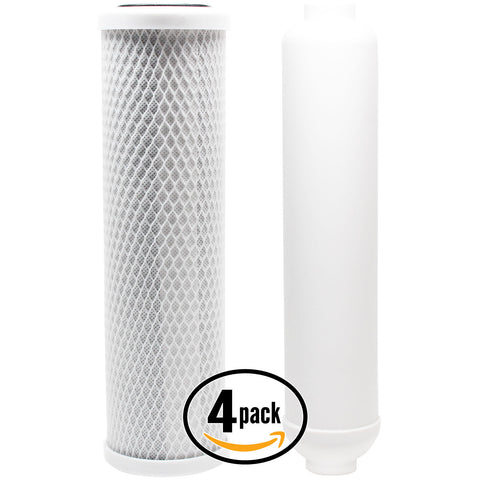 4-Pack Reverse Osmosis Water Filter Kit - Includes Carbon Block Filter & Inline Filter Cartridge