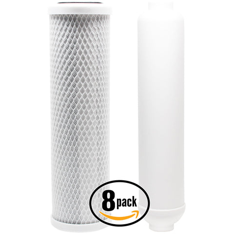 8-Pack Reverse Osmosis Water Filter Kit - Includes Carbon Block Filter & Inline Filter Cartridge