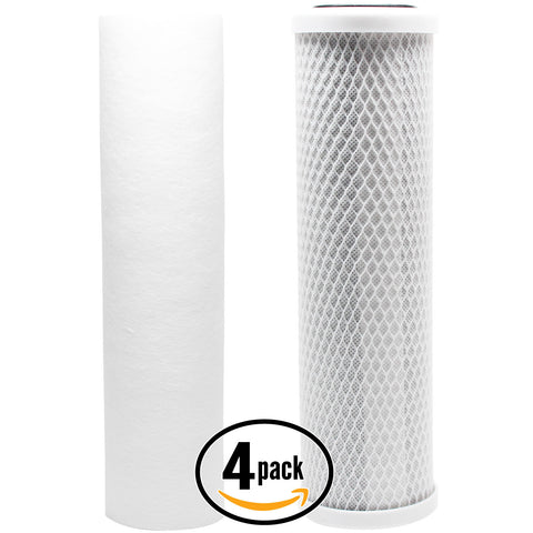 4-Pack Replacement Filter Kit for Crystal Quest CQE-CT-00118 RO System - Includes Carbon Block Filter & PP Sediment Filter