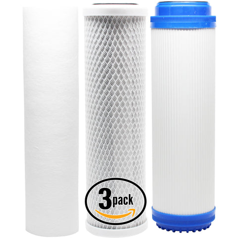 3-Pack Replacement Filter Kit for H2O Distributors UCF-02-38-USA RO System - Includes Carbon Block Filter, PP Sediment Filter & GAC Filter