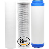 8-Pack Replacement Filter Kit for iSpring HW12 RO System - Includes Carbon Block Filter, PP Sediment Filter & GAC Filter