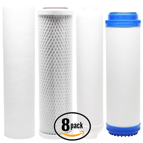 8-Pack Replacement Filter Kit for Water Filter Tree WFT-RO4 RO System - Includes Carbon Block Filter, PP Sediment Filter, GAC Filter & Inline Filter Cartridge