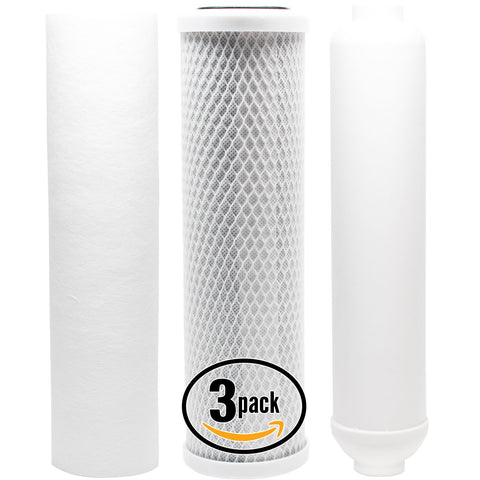3-Pack Replacement Filter Kit for Isopure ISO-RO4 RO System - Includes Carbon Block Filter, PP Sediment Filter & Inline Filter Cartridge