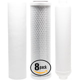 8-Pack Reverse Osmosis Water Filter Kit - Includes Carbon Block Filter, PP Sediment Filter & Inline Filter Cartridge