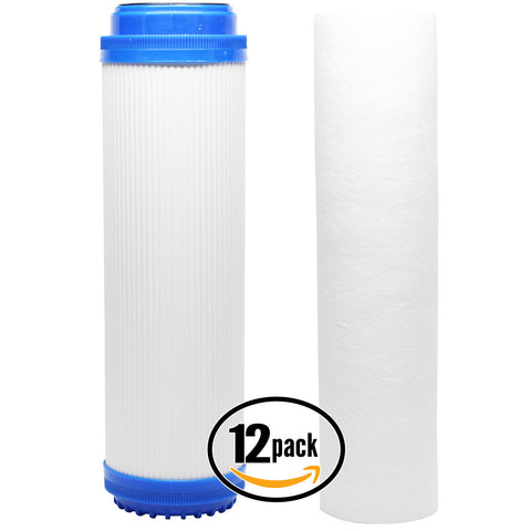 12-Pack Reverse Osmosis Water Filter Kit - Includes Carbon Block Filter & GAC Filter
